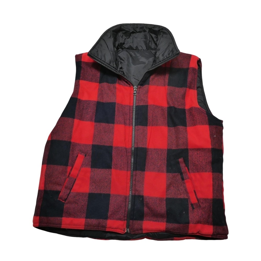St. Moritz Vest Mens Large Red Reversible Quilted Puffer Plaid Warm Outdoor Ski